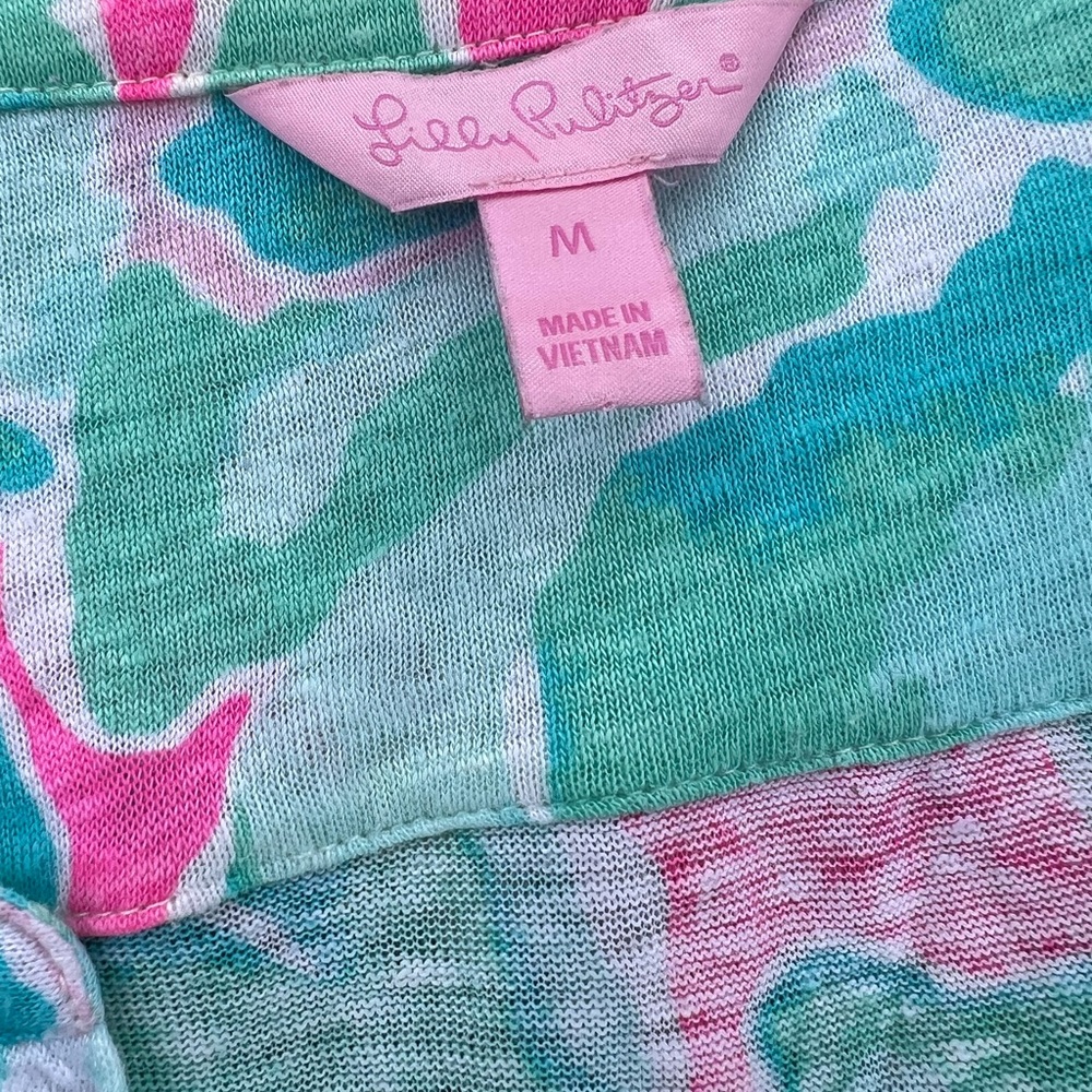 LILLY PULITZER Mindy Tunic Top Tropical Pink Sands V-Neck Linen Shirt Medium - Picture 4 of 11